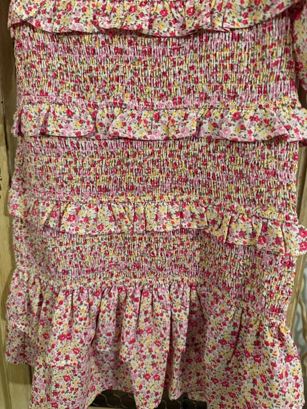 Storia Floral Pink Smocked Ruffle Midi Dress - Picture 3 of 4